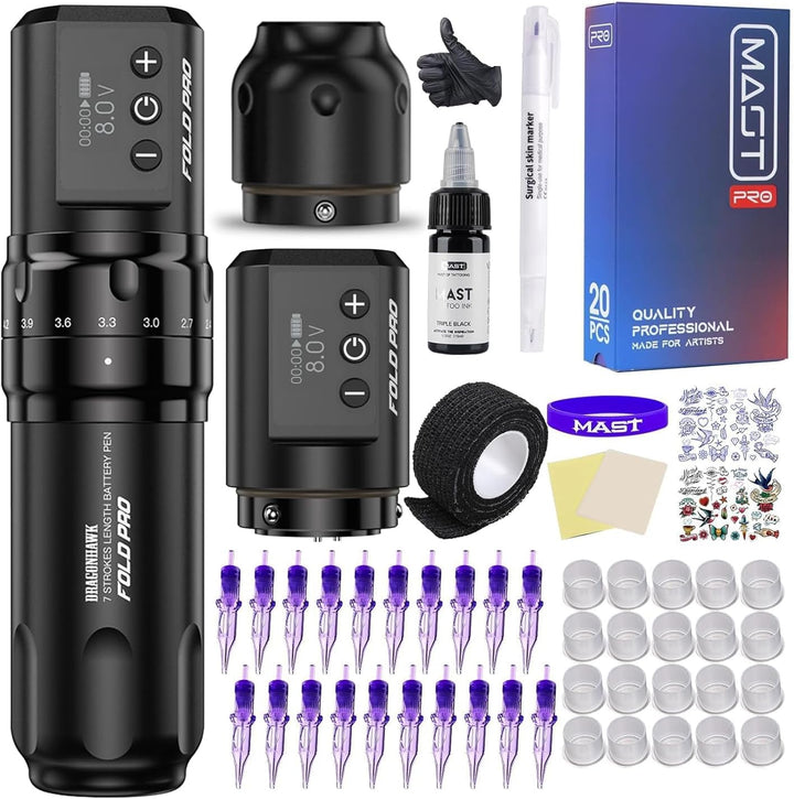 Dragonhawk Mast Fold Pro Adjustable Wireless Tattoo Machine Kit