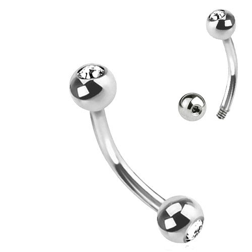 Externally Treaded Curved Barbell With Press Fit Jeweled Ball - Pre Sterilized