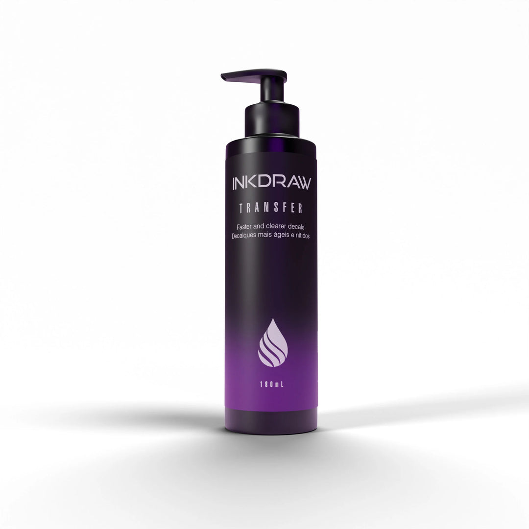 Bottle of INKDRAW Transfer with 180ml capacity for faster and clearer decals.