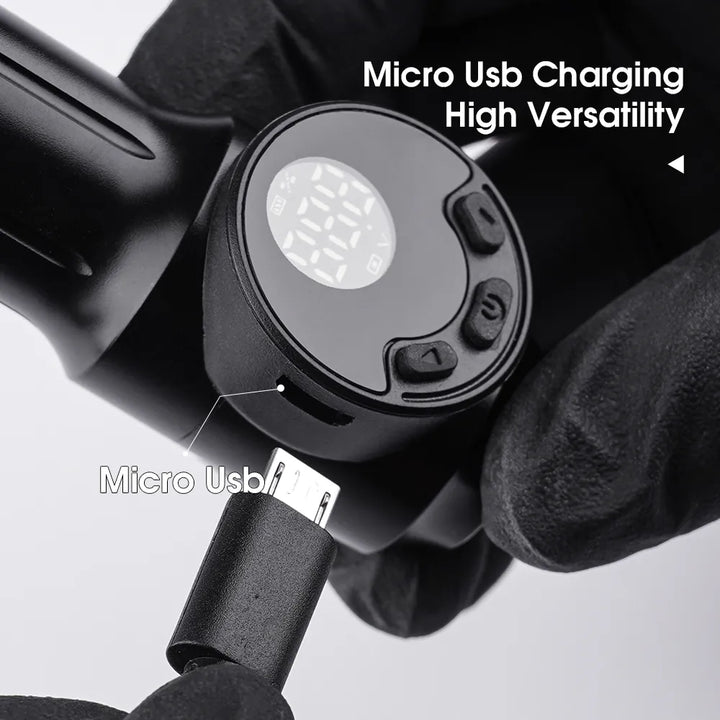 Image of Mast Mini Wireless Battery with RCA Jack – "Mast Mini Wireless Battery with RCA jack, featuring a sleek, compact design and an easy-to-read LCD screen."