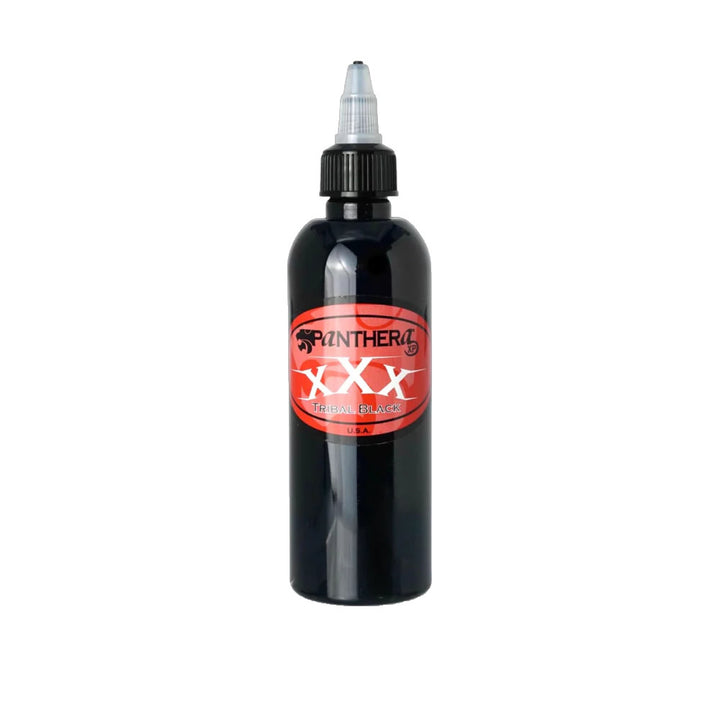 Panthera XXX Tribal Black Tattoo Ink – high-quality black ink designed for bold tribal tattoos. Deep, rich pigment with long-lasting, fade-resistant results. Sterilized and safe for professional tattoo artists.