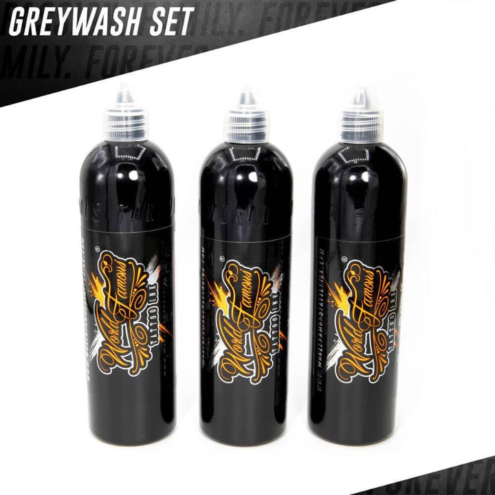 World Famous 3 Bottle Grey Wash Set - Maple Tattoo Supply
