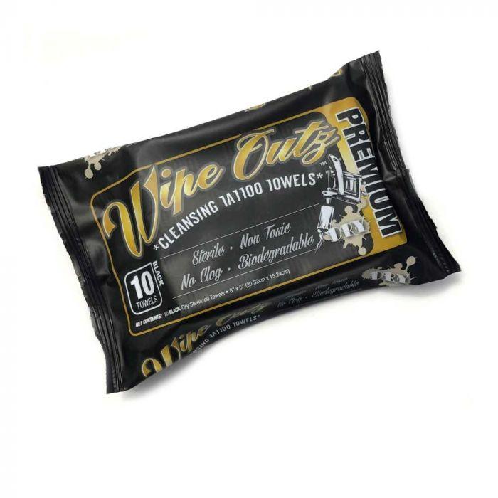 Wipe Outz Advanced Cleansing Tattoo Towels Black Pack of 10 - Maple Tattoo Supply